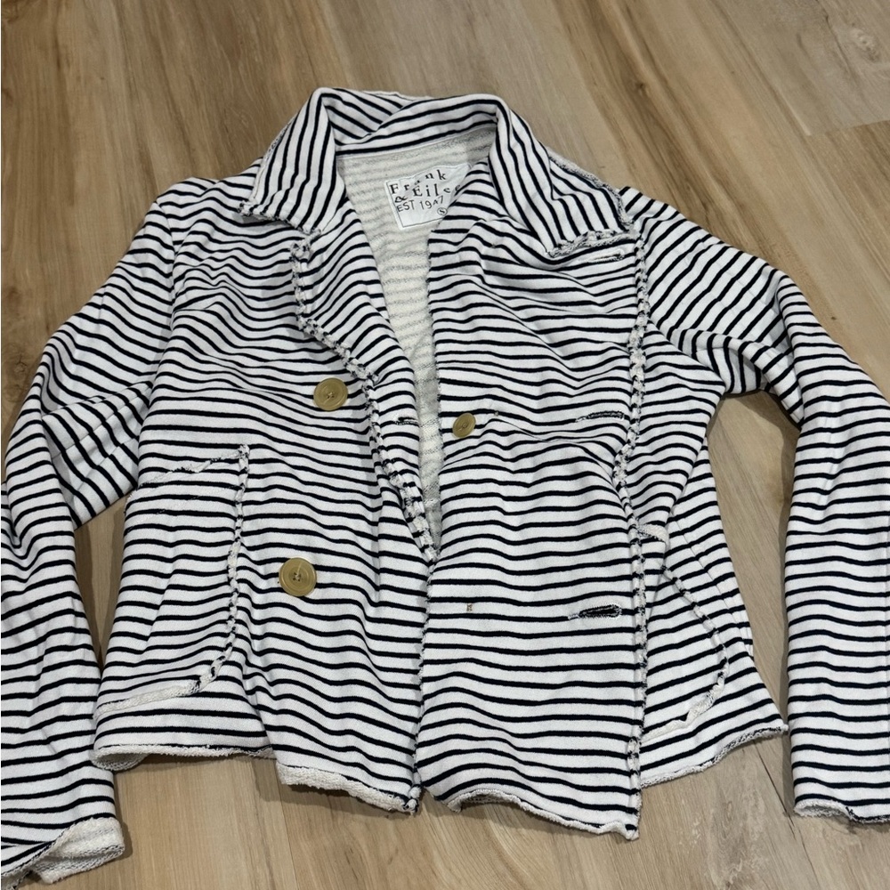 Frank & Eileen Black and White Striped Blazer
